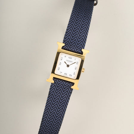 エルメス Hウォッチ HH1.201 クォーツ Cal.901.001 GP 純正ベルト 純正尾錠（GP）ホワイト文字盤 箱 カード（2019年）保存袋 オーバーホール済み