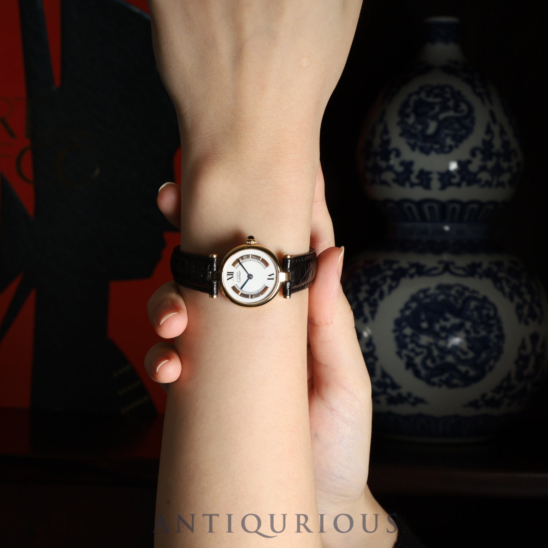 カルティエ マスト ヴァンドーム VLC SM W1006554 / 590004 クォーツ Cal.90 SV925 革 純正Dバックル（GP） サイドトリニティ文字盤 冊子 保証書（1994年）オーバーホール済み