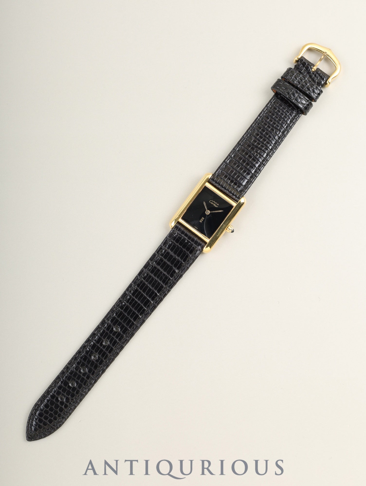 カルティエ マストタンク SM 3 66001 クォーツ Cal.66 SV925 革 純正ピンバックル（GP）オニキス文字盤（SWISS表記） オーバーホール済み 新品仕上げ済み