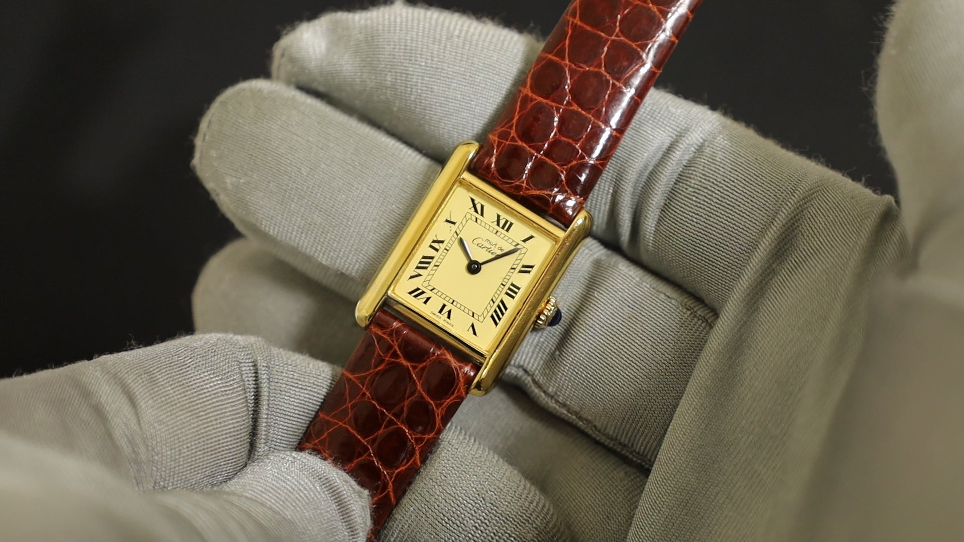 カルティエ マストタンク SM 手巻き Cal.78-1 SV925 革 純正尾錠（GP