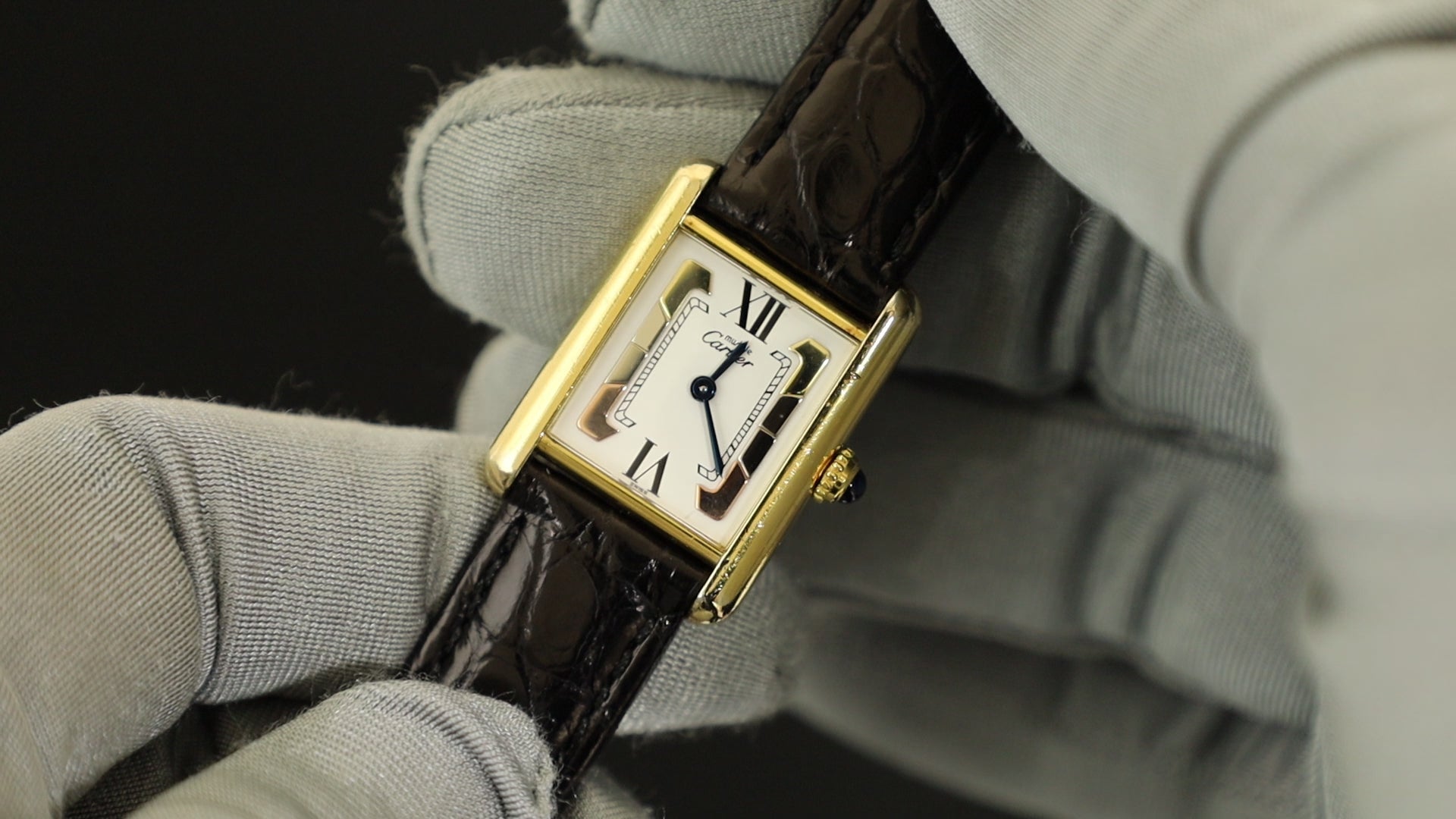 カルティエ マストタンク SM 1613 クォーツ Cal.057 SV925 革 純正D