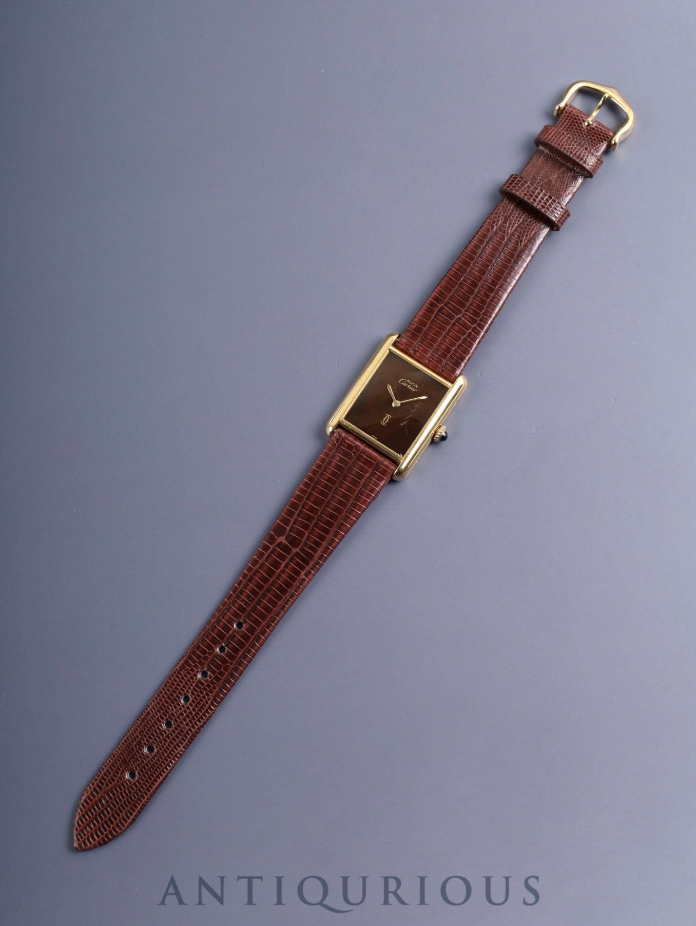 カルティエ マストタンク LM 手巻き Cal.78-1 SV925 革 純正ピンバックル（GP）マホガニー文字盤（SWISS表記）オーバーホール済み 新品仕上げ済み