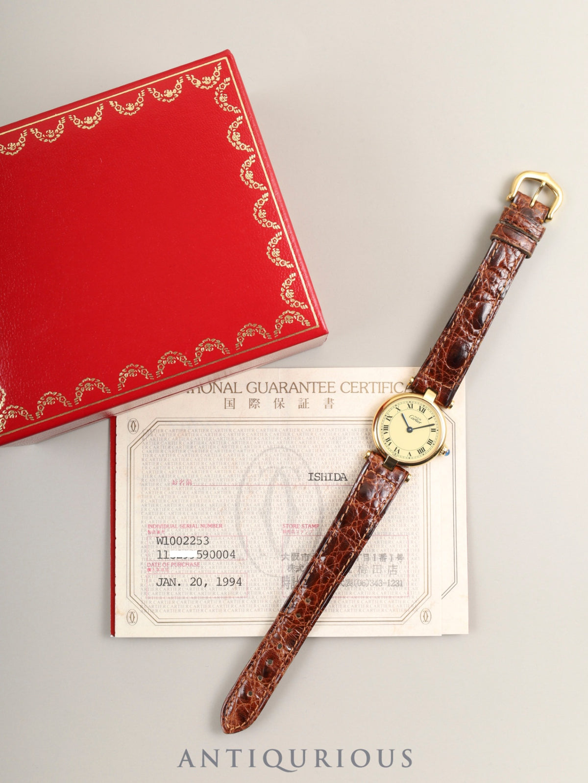Cartier Must Vendôme VLC SM 590004 Quartz Caliber 90 SV925 Genuine Leather Strap Genuine Buckle (GP) Ivory Roman Dial Box Booklet Warranty (1994) Overhauled