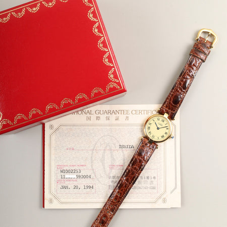 カルティエ マスト ヴァンドーム VLC SM 590004 クォーツ Cal.90 SV925 純正革ベルト 純正尾錠（GP）アイボリーローマン文字盤 箱 冊子 保証書（1994年）オーバーホール済み