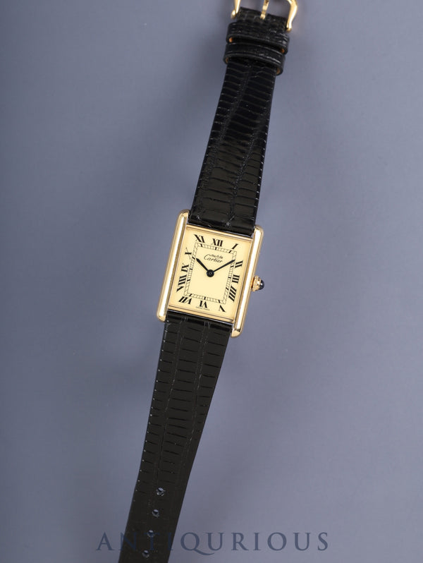 カルティエ マストタンク LM 590005 クォーツ Cal.- SV925 革 純正尾錠（GP） アイボリーローマン文字盤（SWISS MADE表記）カルティエブティックにてコンプリートサービス済み