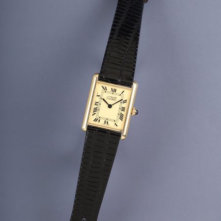 カルティエ マストタンク LM 590005 クォーツ Cal.- SV925 革 純正尾錠（GP） アイボリーローマン文字盤（SWISS MADE表記）カルティエブティックにてコンプリートサービス済み