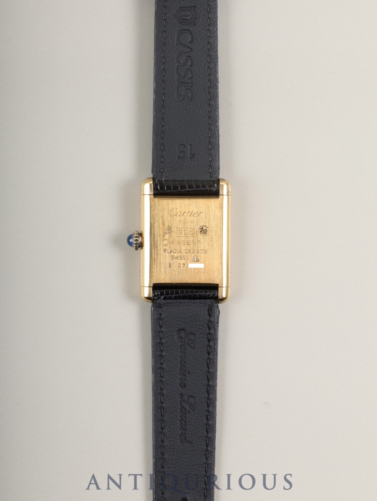 Cartier Must Tank SM Manual Winding Caliber 78-1 SV925 Leather Strap with Genuine GP Buckle, Onyx Dial (SWISS Marking), Overhauled