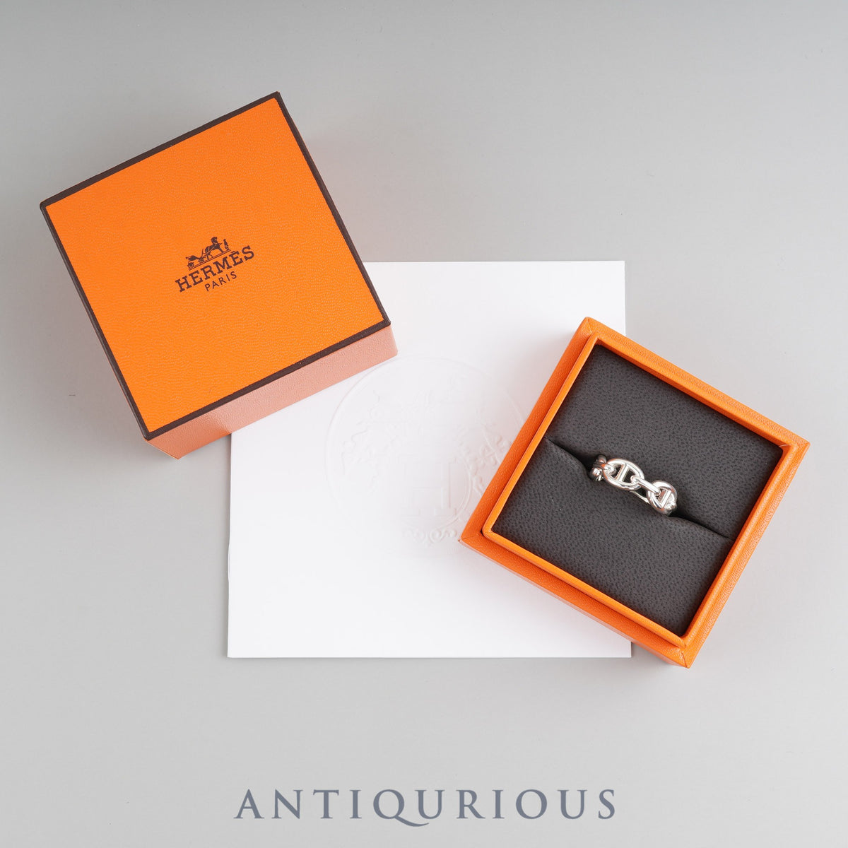 Hermès Chaine d'Ancre Enchaine Ring, Sterling Silver, #58, Size 17.5, Box, Warranty (July 2025), Card, Cloth, 25th Anniversary
