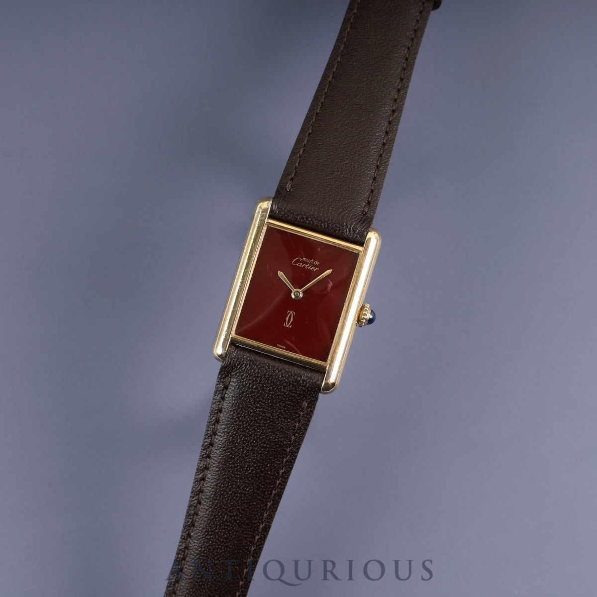 Cartier Must Tank LM Manual Winding Caliber 78-1 SV925 Leather Strap with Genuine GP Buckle, Bordeaux Dial, Garnet Dial, Overhauled
