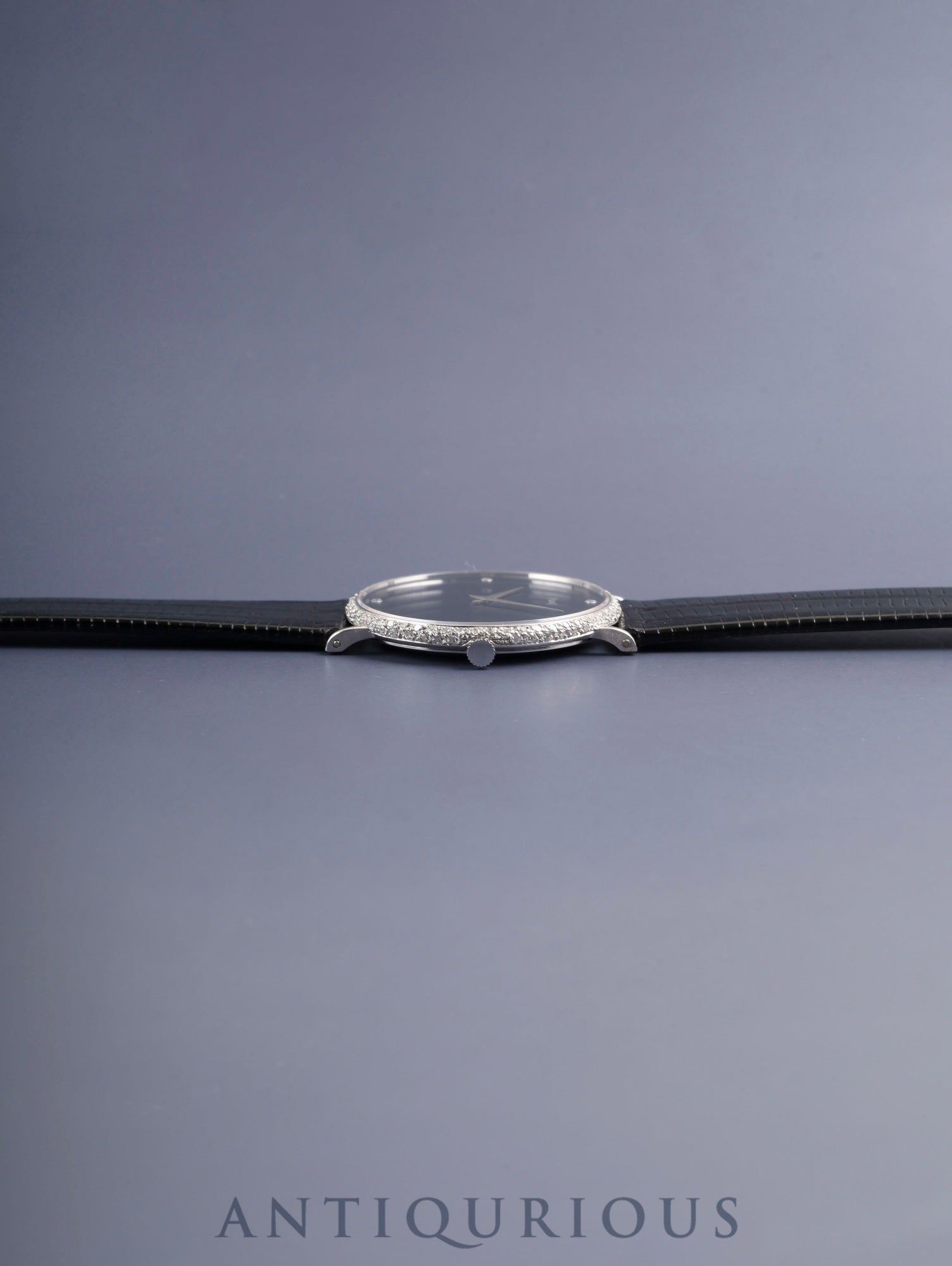 Piaget Round 9037 Manual Winding Cal.9P2 750WG Leather Original Pin Buckle (750WG) Black / Diamond Dial Box Original Leather Strap Overhauled