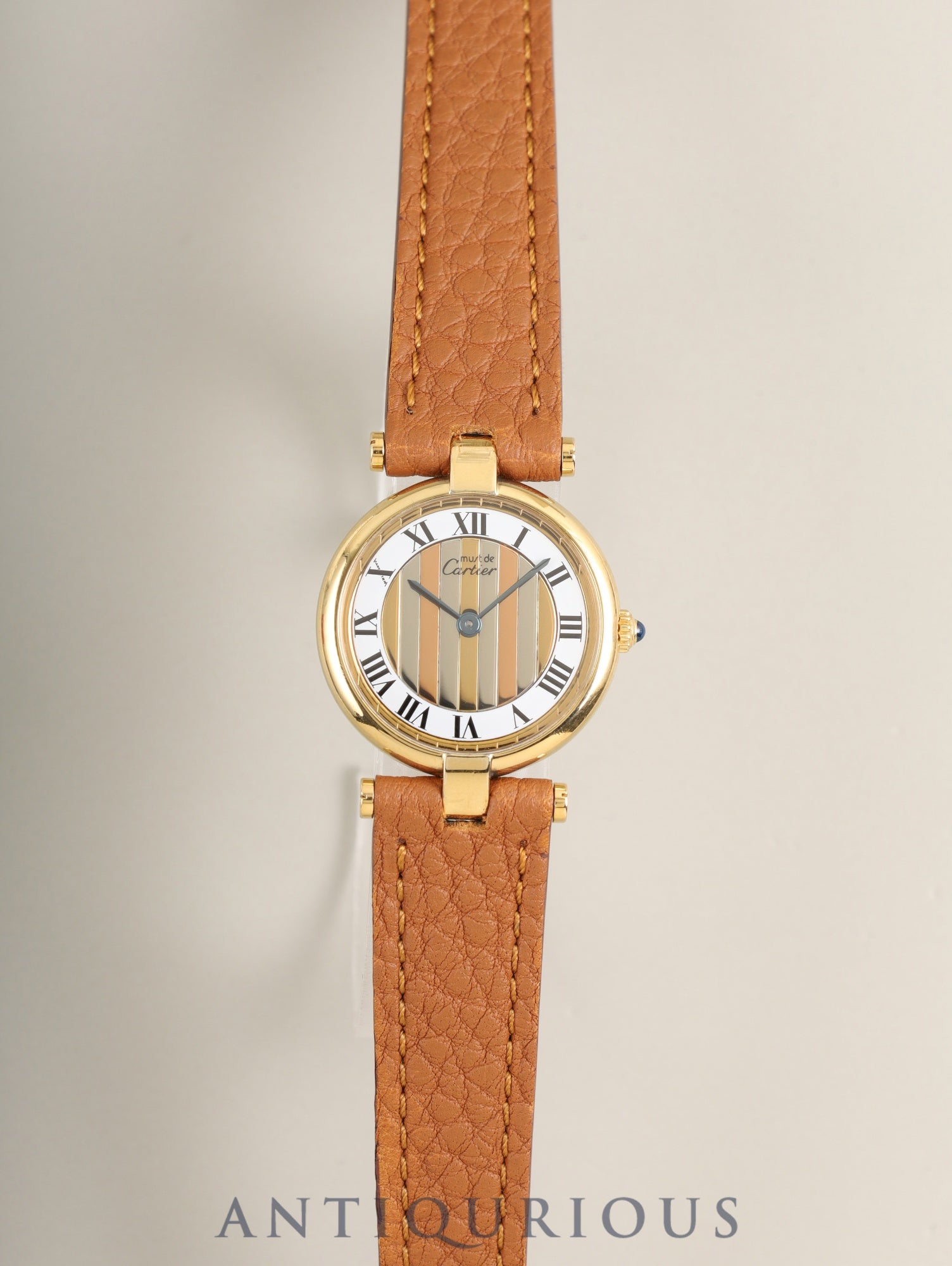 Cartier Must Vendome VLC SM 18 Quartz Cal. 81 SV925 Leather Original Pin Buckle (GP) Front Trinity Dial Box Overhauled
