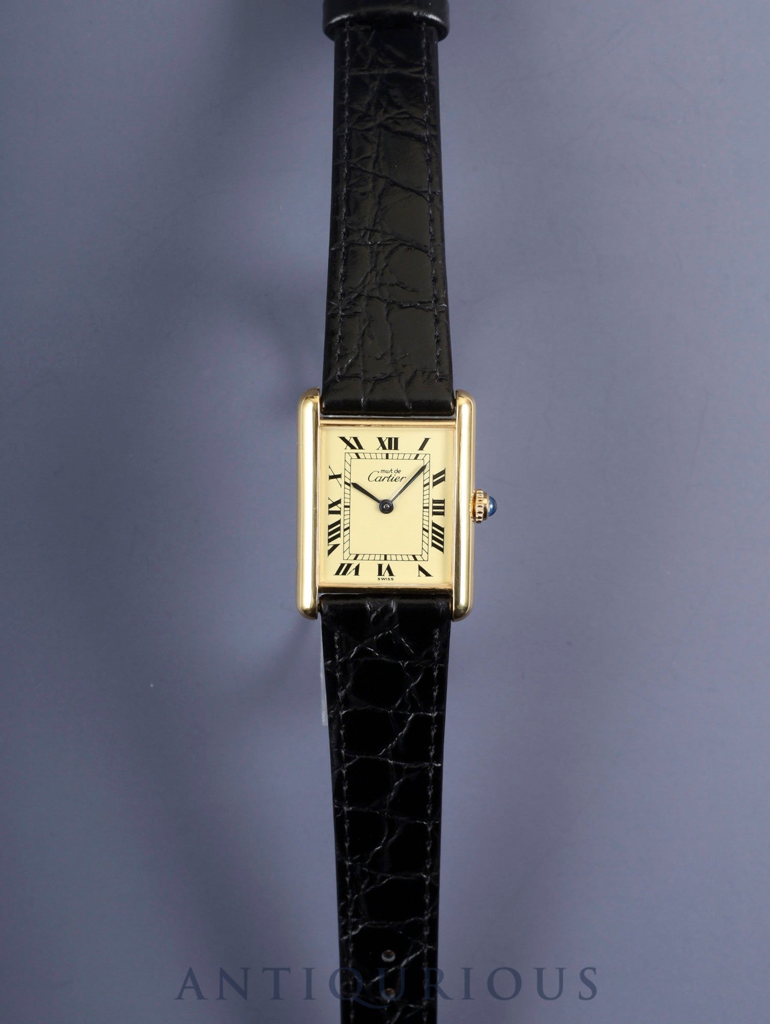 Cartier Must Tank LM 590005 Quartz Cal.90 SV925 Leather Genuine Buckle (GP) Ivory Roman Dial Overhauled and Finished to Like New