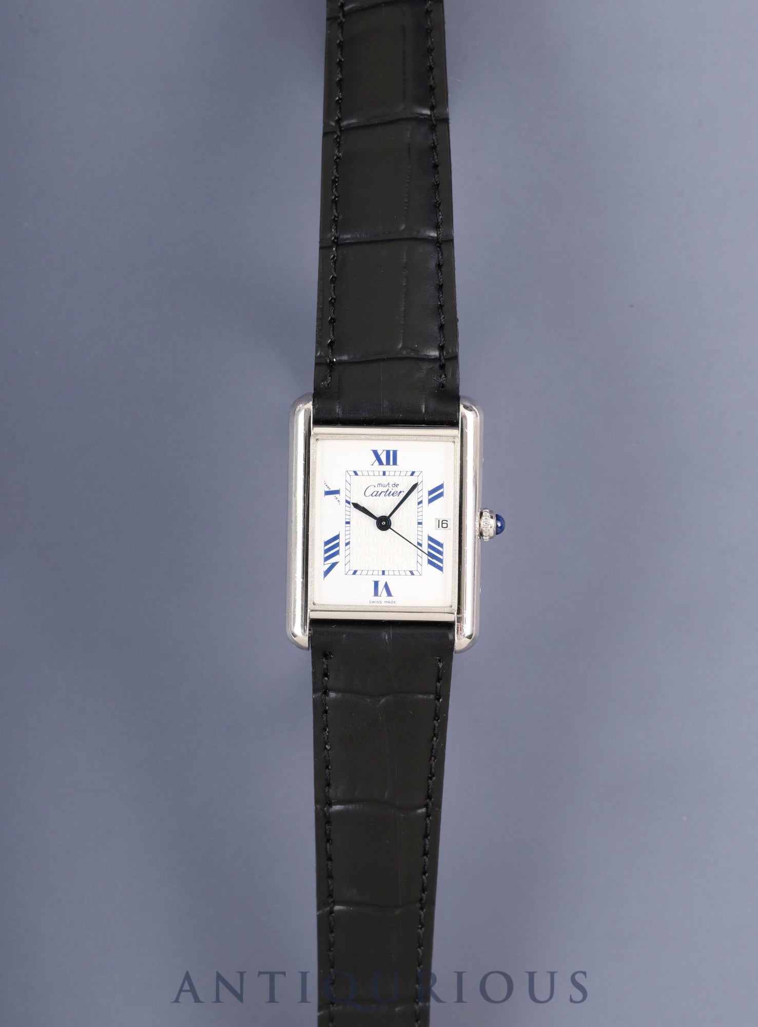 Cartier Must Tank GM (XL) W1014154 /2414 Quartz Cal.687 SV925 Leather Genuine D-buckle (SS) White Dial with Exploding Roman Numerals, CC Logo (SWISS MADE marking) Box Papers Overhauled