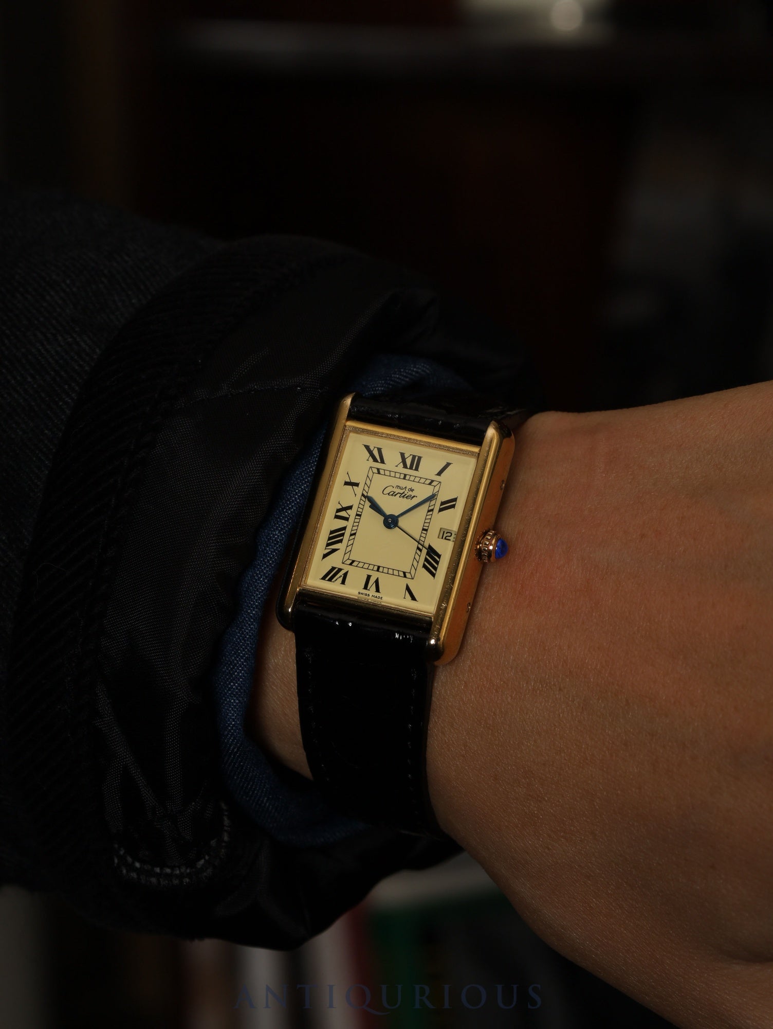 カルティエ マストタンク GM（XL） W1017454 / 2413 クォーツ Cal.687 SV925 革 純正Dバックル（GP） アイボリーローマン文字盤 箱 冊子 保証書 （2004年）オーバーホー済み