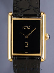Cartier Must Tank LM 6 Hand-wound Cal.78-1 SV925 Leather Genuine Pin Buckle (GP) Onyx Dial (SWISS marking) Overhauled Polished
