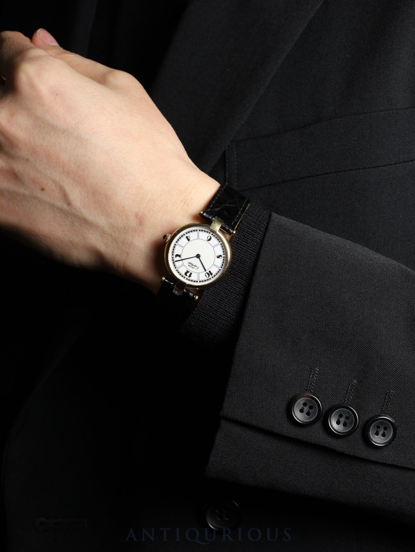 カルティエ マスト ヴァンドーム VLC LM 1861 クォーツ Cal.90 SV925 革 純正尾錠（GP）飛びアラビアCC文字盤 オーバーホール済み