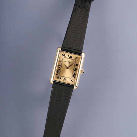 Baume & Mercier Rectangular 37077 Manual Winding 750YG Leather Original Pin Buckle (GP) Champagne Roman Dial Overhauled