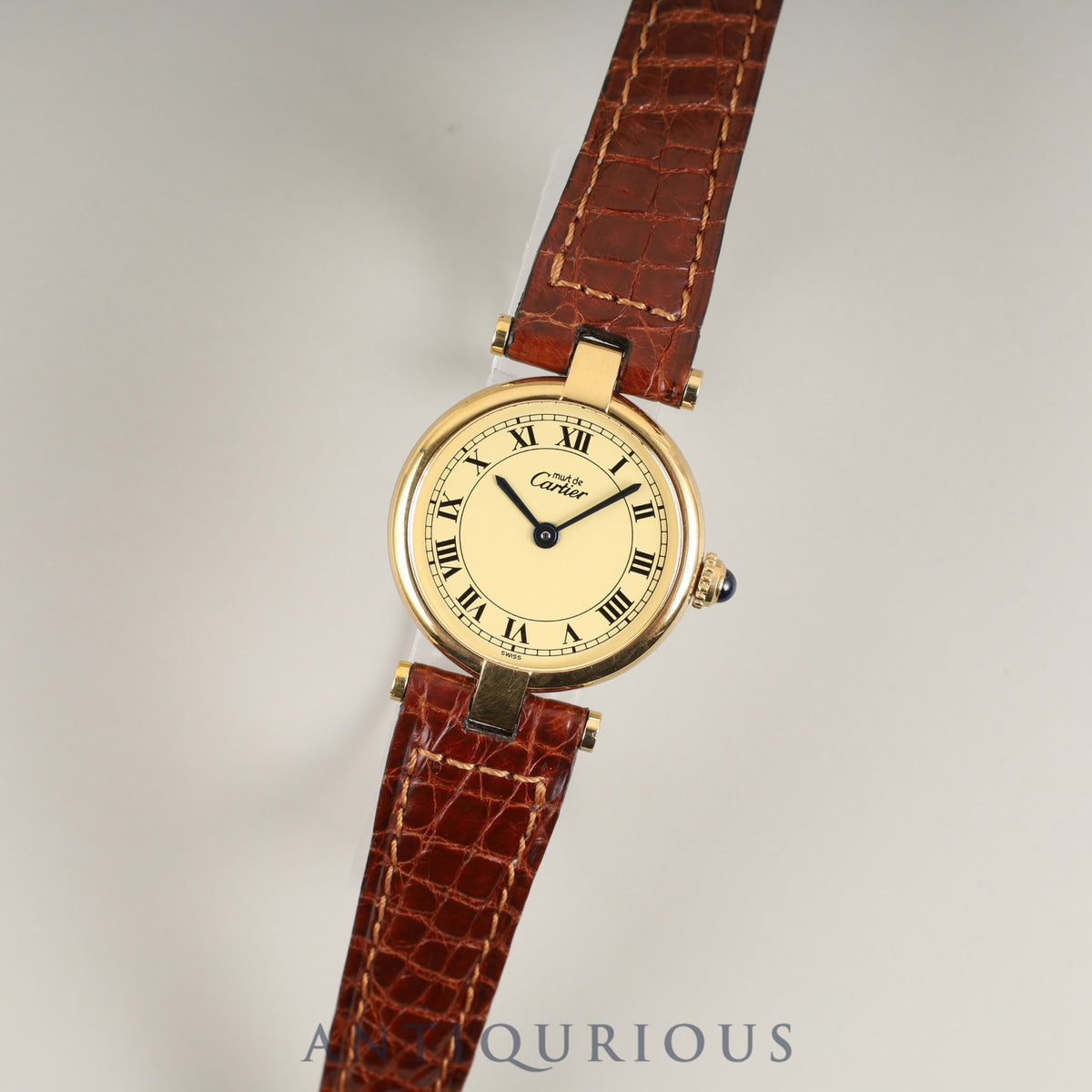 Cartier Must Vendôme VLC SM 590004 Quartz Caliber 90.09 SV925 with Genuine Leather Strap and Genuine GP Buckle. Ivory Roman Dial. Overhauled.