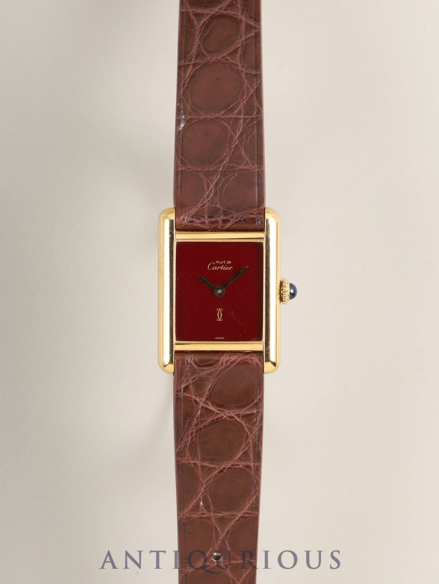 Cartier Must Tank SM Manual Winding Caliber 78-1 SV925 Leather Genuine Buckle (GP) Garnet Dial Bordeaux Dial (SWISS Marking) Box Booklet Genuine Leather Strap Warranty (1982) Overhauled