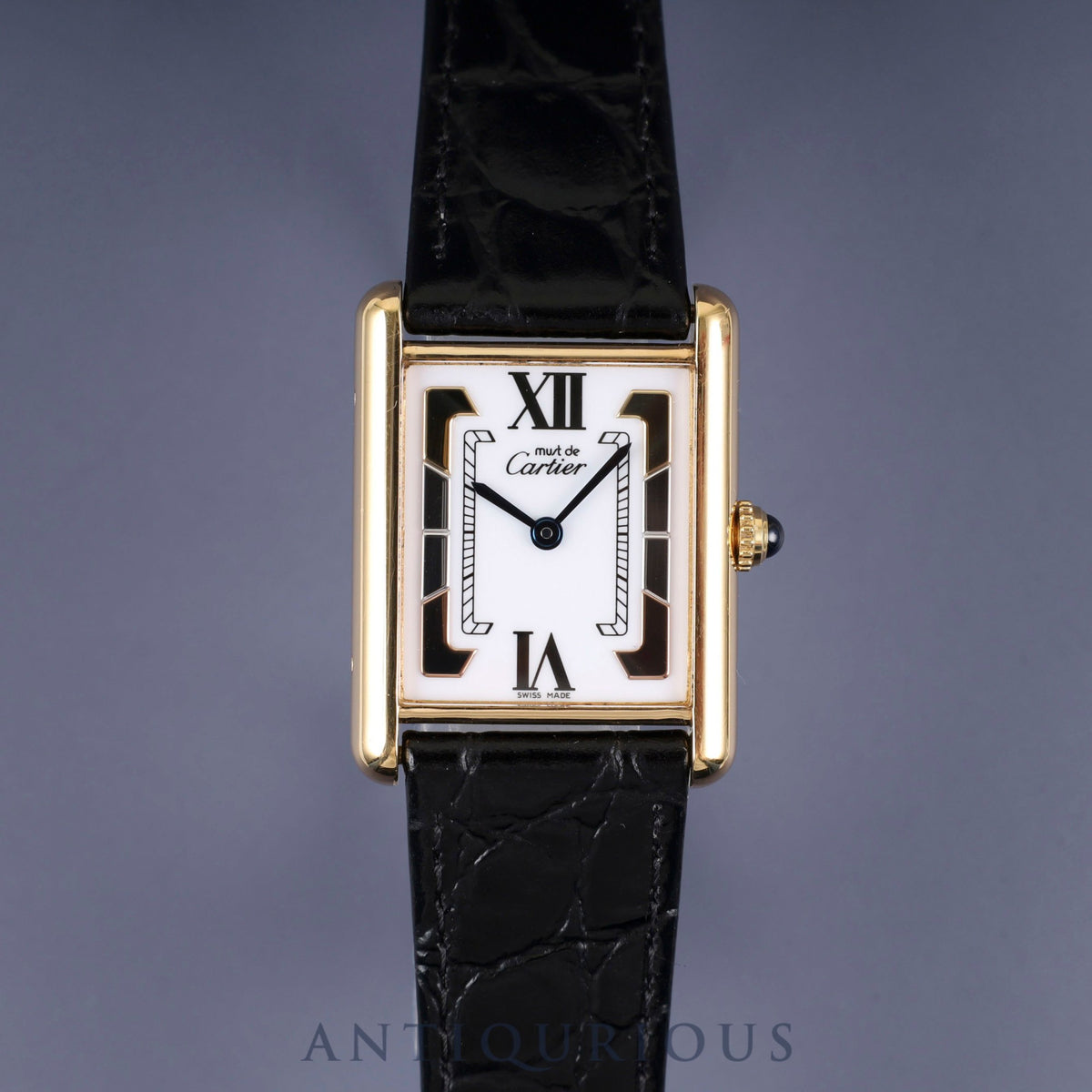 Cartier Must Tank LM W1006254 / 590005 Quartz Caliber - SV925 Leather Strap with Genuine GP Buckle Side Trinity Dial Circa 1982-Circa 1995 Completely serviced at a Cartier boutique