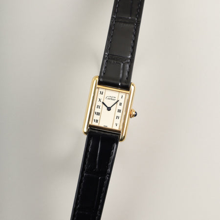 カルティエ マストタンク SM 5057001 クォーツ Cal.057 SV925 革 純正尾錠（GP）ストレートローマン文字盤（SWISS表記）オーバーホール済み