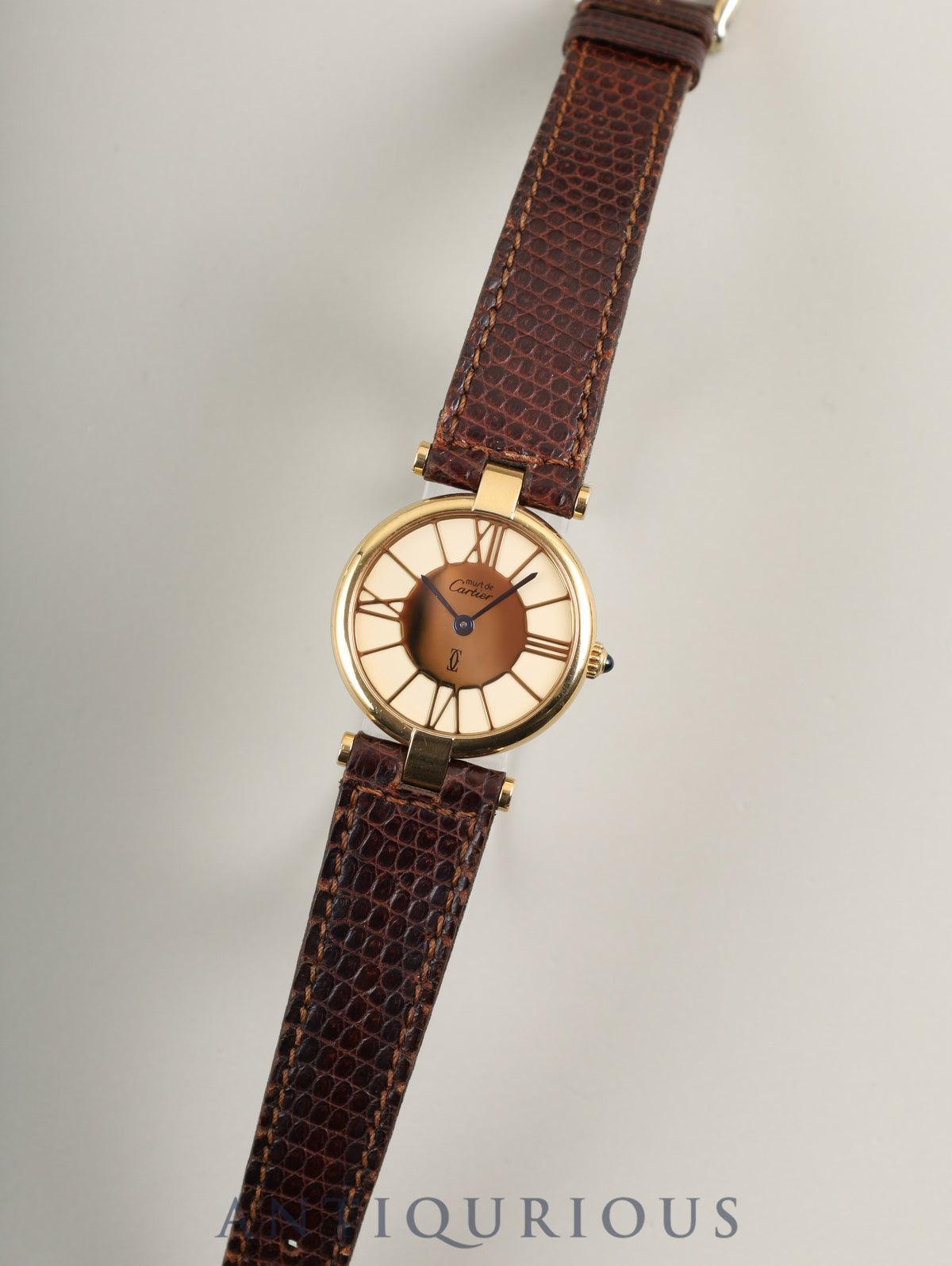 Cartier Must Vendôme VLC SM Quartz Movement, SV925, Genuine Leather Strap, Genuine Pin Buckle (GP), Ivory Cloisonné Dial, Completely Serviced at a Cartier Boutique