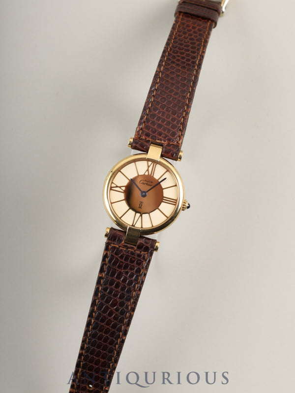 Cartier Must Vendôme VLC SM Quartz Movement, SV925, Genuine Leather Strap, Genuine GP Buckle, Ivory Cloisonné Dial, Completely Serviced at a Cartier Boutique