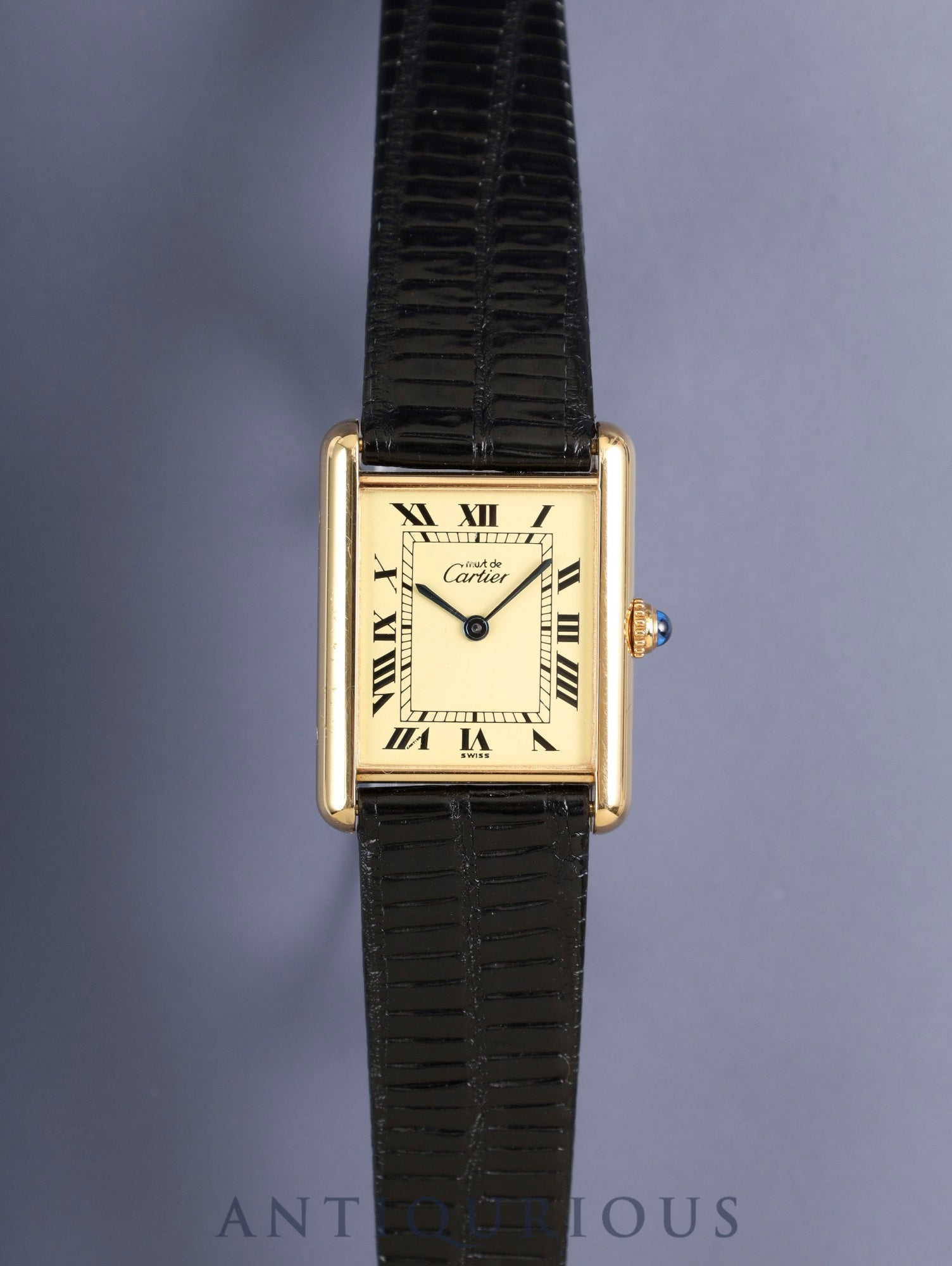 カルティエ マストタンク LM 590005 クォーツ  Cal.90 SV925 革 純正ピンバックル（GP）アイボリーローマン文字盤（SWISS表記）箱 冊子 保証書（1987年） オーバーホール済み