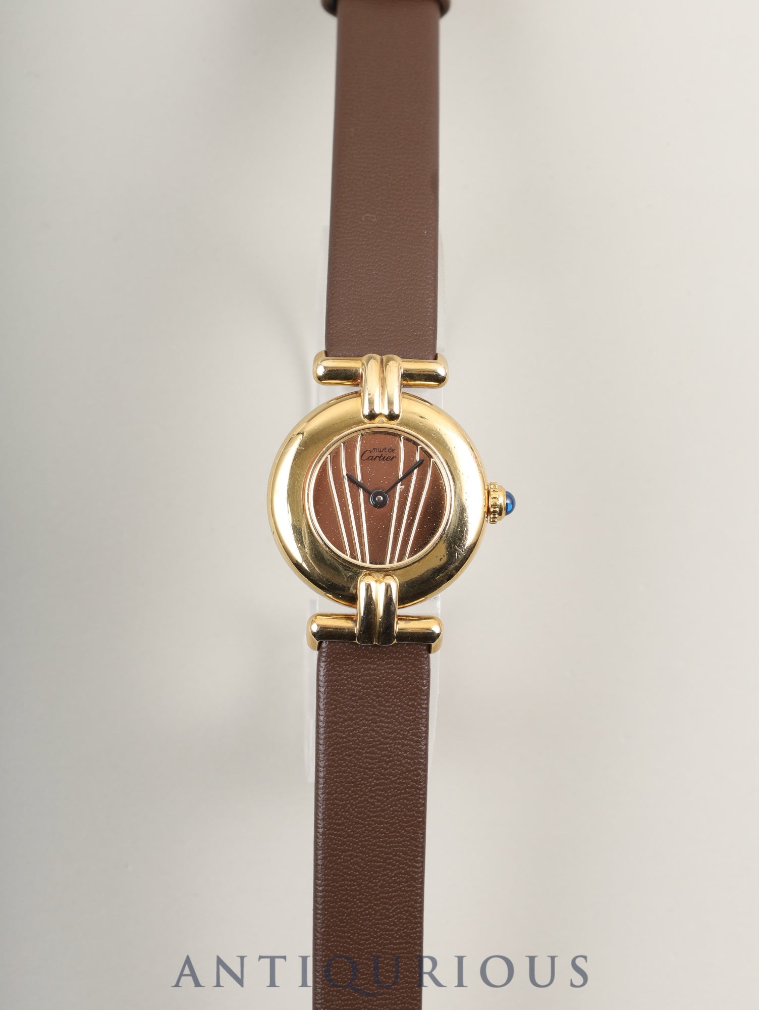 カルティエ マストコリゼ 590002 クォーツ Cal.90 SV925 革 純正尾錠（GP）ゴールド文字盤 オーバーホール済み