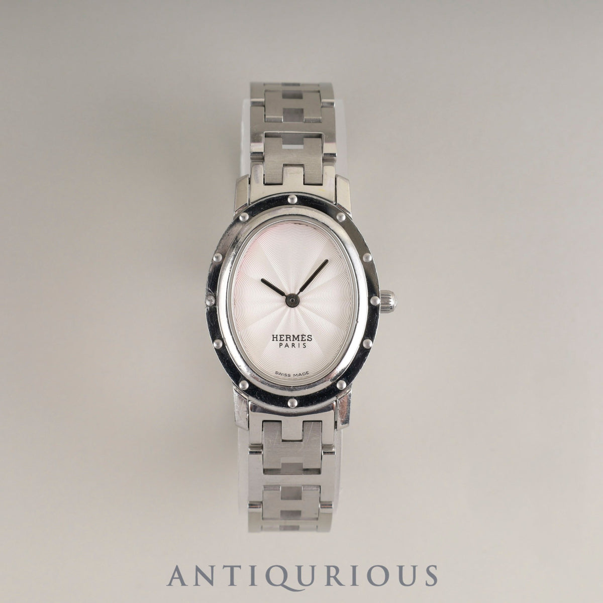 Hermes Clipper Oval CO1.210 Quartz Cal.976.001 SS SS White Guilloche Dial Overhauled