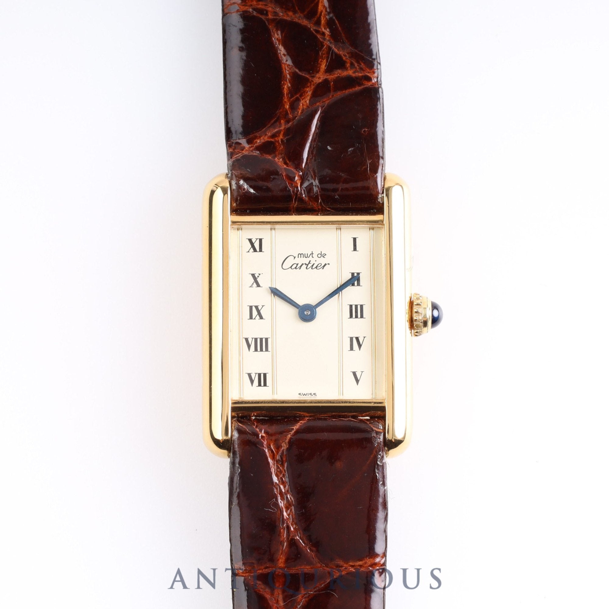 CARTIER Must Tank SM Straight Roman Dial 5057001 925 Leather Genuine Buckle (GP) Quartz Mid 1980s - 1994