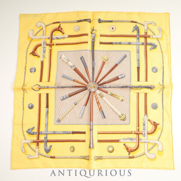 Hermes Scarf Carre 45 CANNES &amp; POMMEAUX Walking Stick Pattern 100% Silk