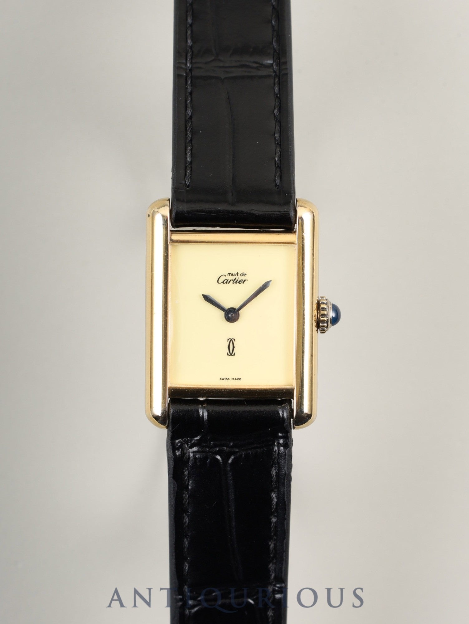 カルティエ マストタンク SM 手巻き Cal.78-1 SV925 革 純正尾錠（GP） アイボリー文字盤（SWISS MADE表記） カルティエブティックにてアフターサービス済み オーバーホール済み