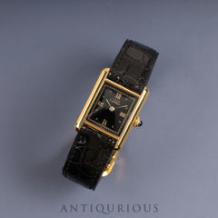 Cartier Must Tank SM QZ Black Roman Dial D Buckle Fully Serviced