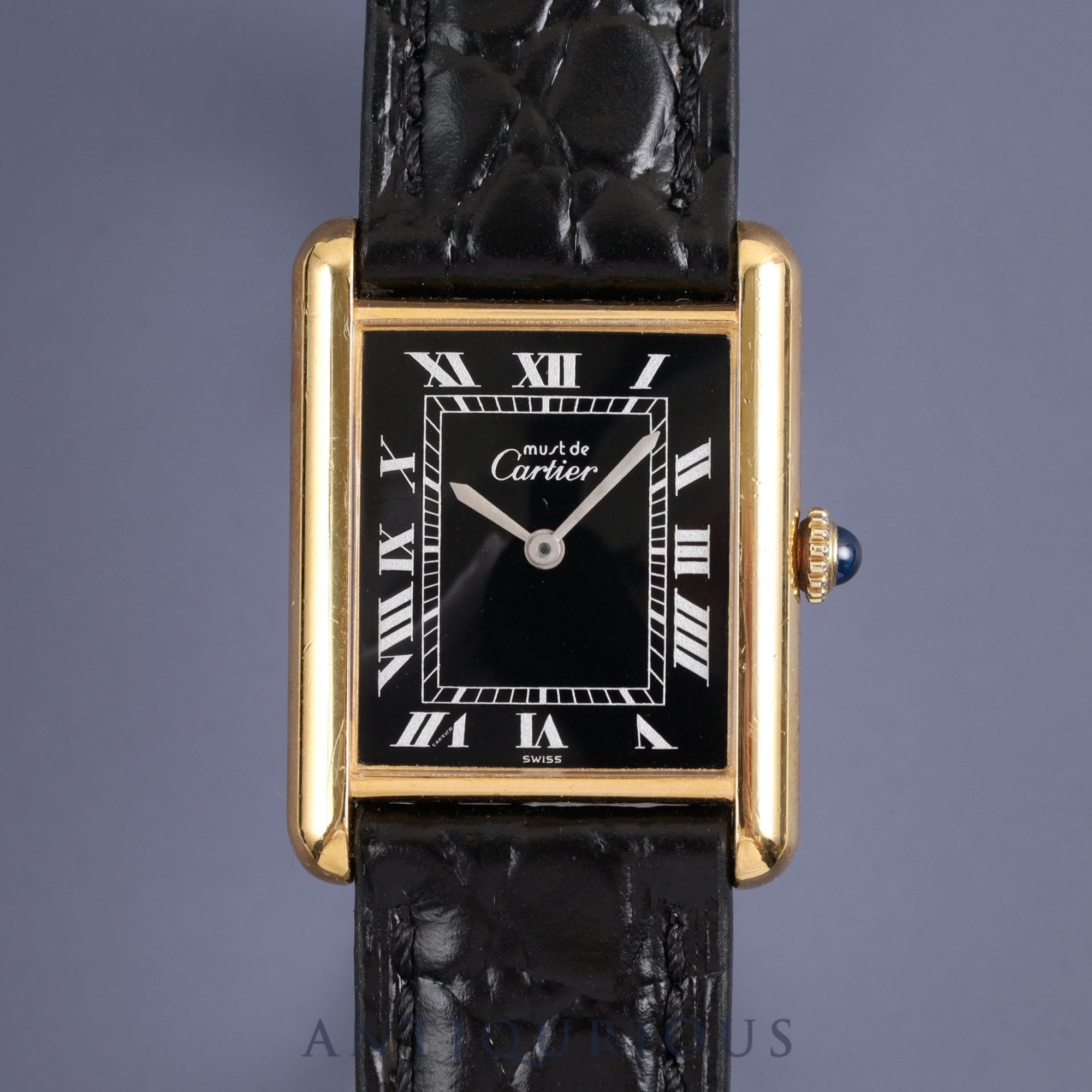 CARTIER カルティエ MUST TANK LM マストタンク LM 手巻き Cal.78-1 SV925 革 純正尾錠（GP）ブラックローマン文字盤 オーバーホール済み