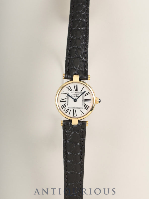 Cartier Must Vendôme VLC SM 590004 Quartz Caliber 90 SV925 Leather Watch with Genuine D-buckle (GP) Opalescent Dial Overhauled