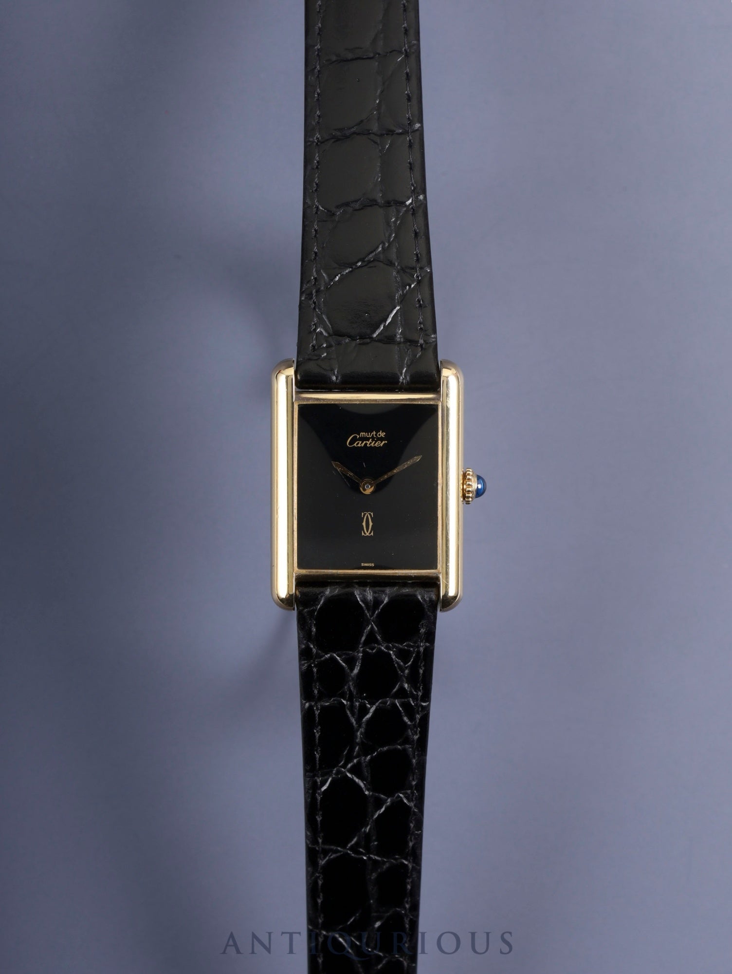 Cartier Must Tank LM Manual Winding Cal. 78-1 SV925 Leather Genuine Buckle (GP) Onyx Dial Box Booklet Warranty (1981) Overhauled