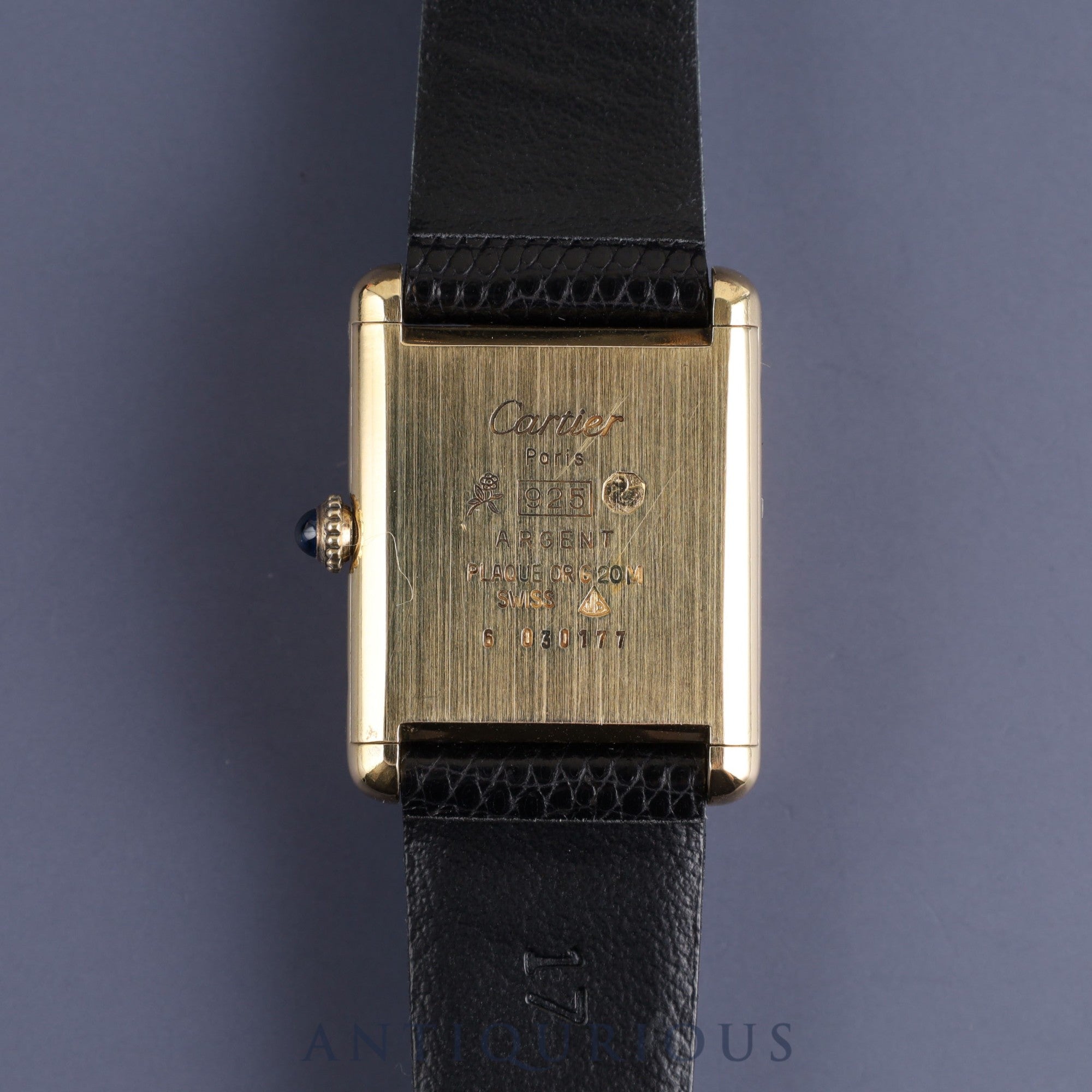 Cartier Must Tank LM 81974913 Manual winding Cal.78-1 SV925 Leather Genuine buckle (GP) Black Roman dial Box Warranty (1979, personal name included) Overhauled