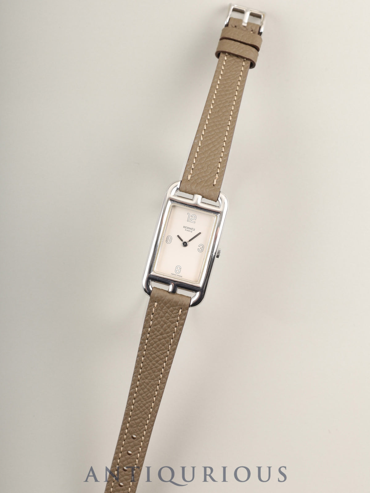 エルメス ナンタケット クォーツ Cal.976.001 SS 革 純正ピンバックル（SS） シルバー文字盤 オーバーホール済み