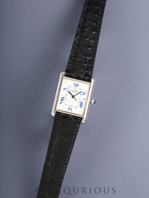 Cartier Must Tank GM (XL) 2414 Quartz Caliber 697, SV925 Leather Strap with Genuine D-Clasp (Stainless Steel), White Roman Dial (SWISS MADE Marking), Overhauled