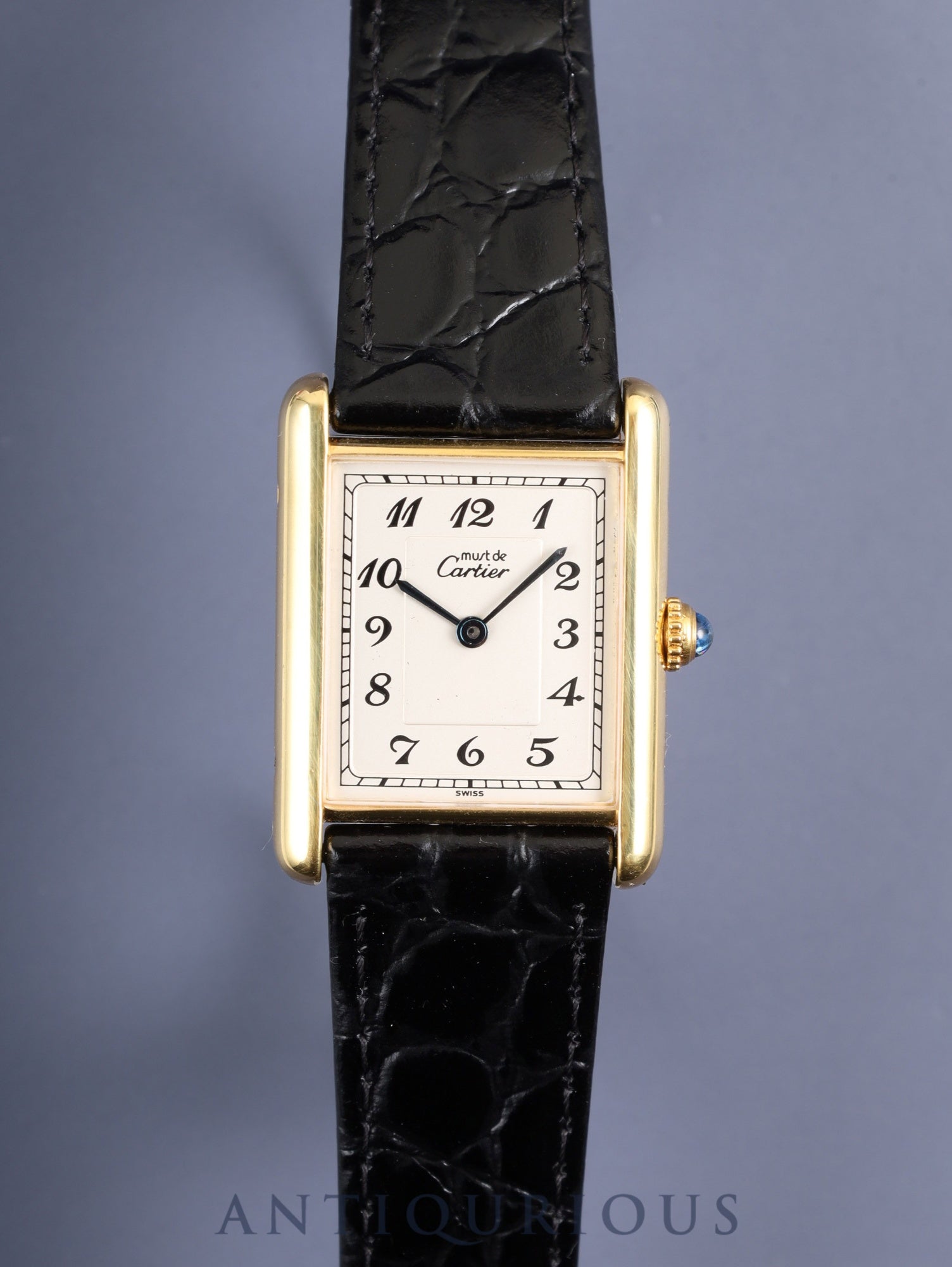 Cartier Must Tank LM 590005 Quartz Caliber 90 SV925 Leather Strap with Genuine GP Buckle Arabic Dial Circa 1982-1995 Overhauled and Finished to Like New