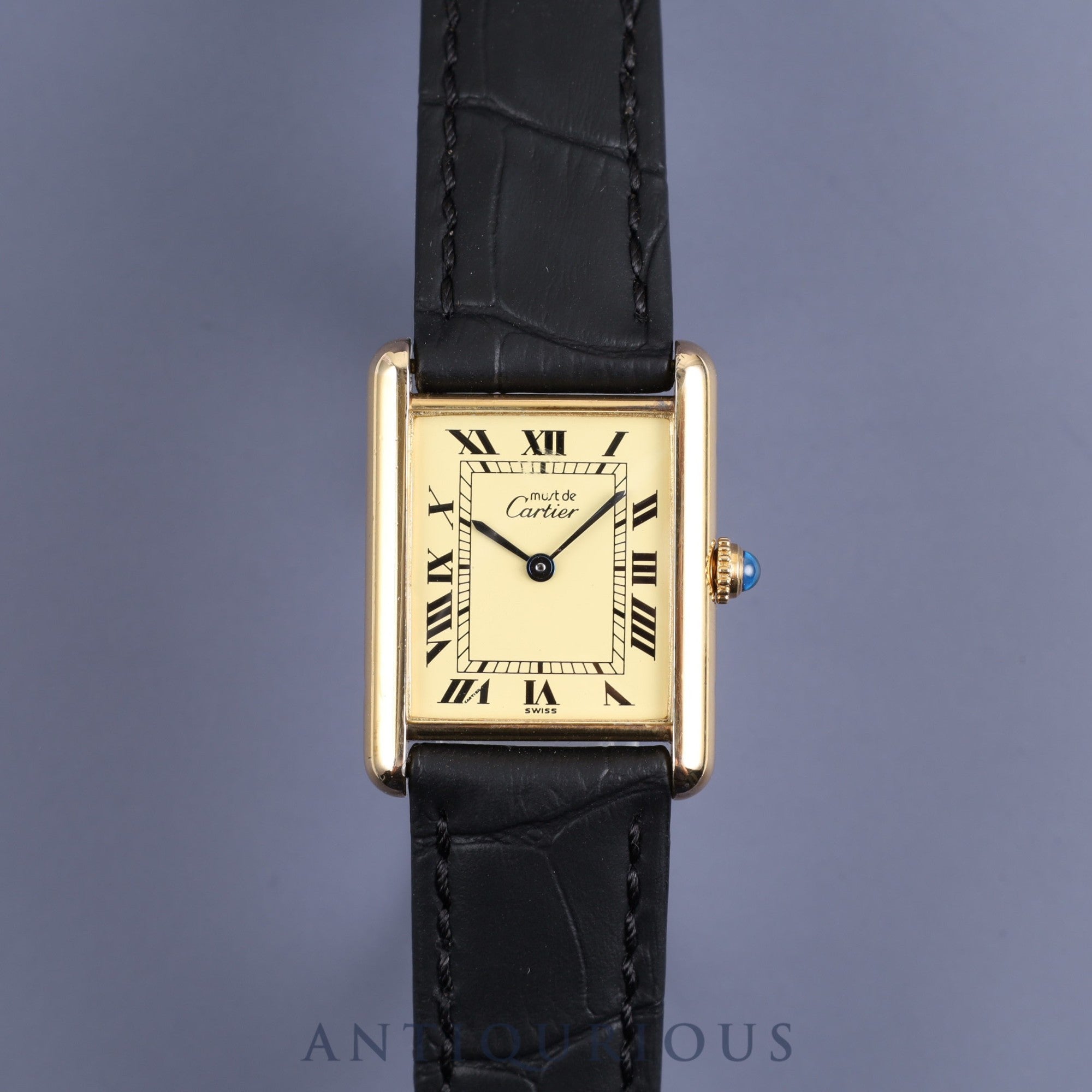 Cartier Must Tank LM W1002753 / 590005 Quartz Cal.90 SV925 Leather Genuine Buckle (GP) Roman Ivory Dial Mid 1980s - 1994 Overhauled