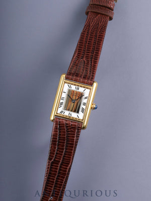 Cartier Must Tank LM 590005 Quartz Caliber 90 SV925 Leather Genuine Pin Buckle (GP) Front Trinity Dial (SWISS Marking) Overhauled and Finished to New