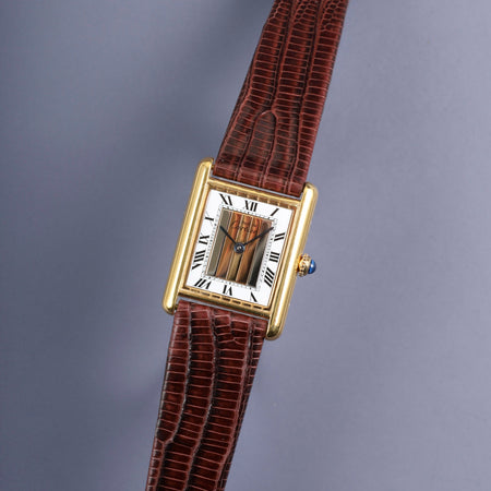 カルティエ マストタンク LM 590005 クォーツ Cal.90 SV925 革 純正尾錠（GP） フロントトリニティ文字盤（SWISS表記） オーバーホール済み 新品仕上げ済み