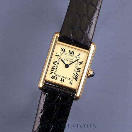 Cartier Must Tank SM W1003153 / 1613 Quartz Cal.057 SV925 Leather Genuine Buckle (GP) Roman Ivory Dial Mid 1980s - 1994 Overhauled