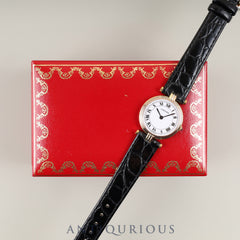 Cartier Vendôme VLC SM Trinity 8100 Quartz 750 Leather Watch with Genuine GP Buckle, White Roman Dial, Box, Completely Serviced (Full Maintenance) at a Cartier Boutique