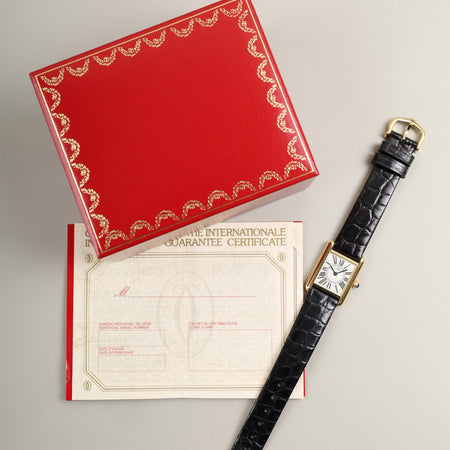 カルティエ マストタンク SM 5057001 クォーツ Cal.057 SV925 革 純正ピンバックル（GP）オパラン文字盤（SWISS表記） 箱 冊子 保証書 オーバーホール済み 新品仕上げ済み