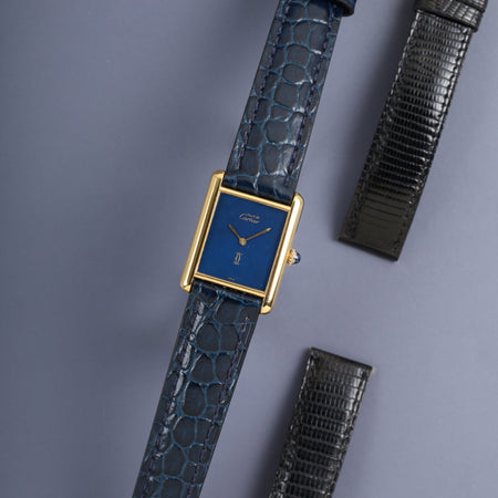 カルティエ マストタンク LM 手巻き Cal.78-1 SV925 革 純正ピンバックル（GP）ラピスラズリ文字盤（SWISS表記 ）オーバーホール済み 新品仕上げ済み