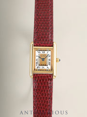 Cartier Must Tank SM 366001 Quartz Cal.157 SV925 Leather Genuine Pin Buckle (GP) Front Trinity Dial (SWISS marking) Overhauled