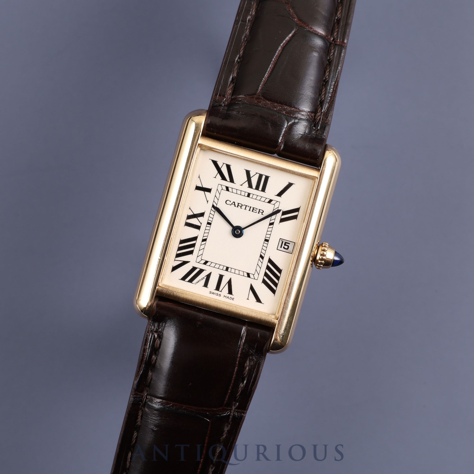 CARTIER TANK LOUIS CARTIER LM W1529756 / 2441 Quartz Cal.688 YG Genuine leather Genuine buckle (750) White Roman dial Warranty (2011) Overhauled